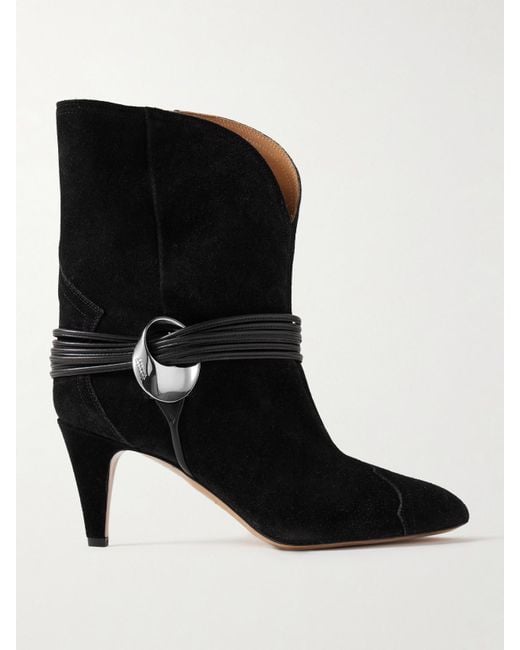 Isabel Marant Black Dytho Embellished Leather-Trimmed Suede Ankle Boots