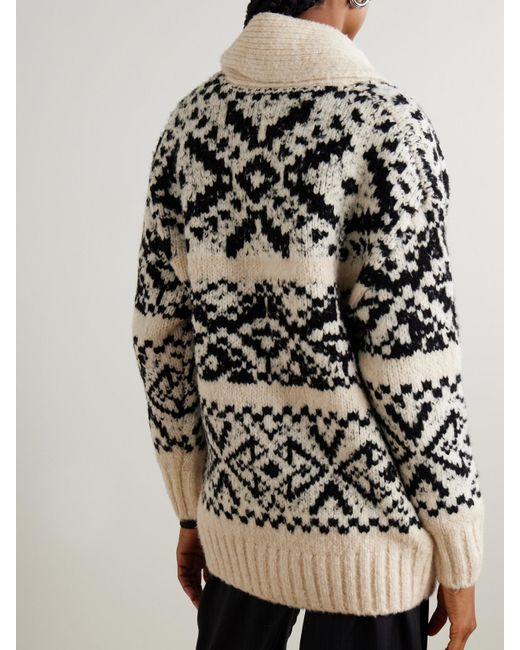 James Perse Intarsia-Knit Wool-Blend Cardigan in Black | Lyst