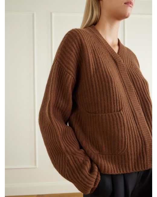LeKasha Brown Bresil Ribbed Cashmere Cardigan