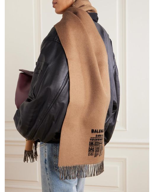 Balenciaga Blue Fringed Two-Tone Cashmere And Wool-Blend Jacquard Scarf