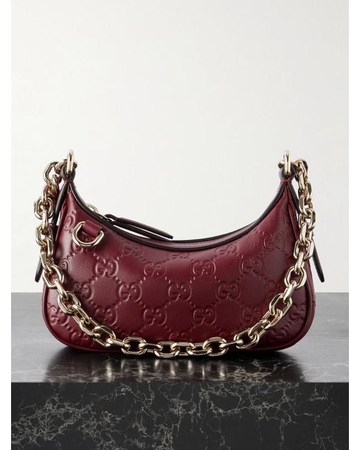 Gucci Purple Gg Emblem Debossed Leather Shoulder Bag