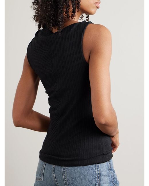 RÙADH Black Toga Draped Ribbed Organic Cotton And Modal-Blend Top