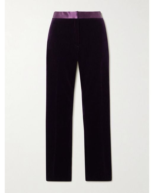 Tom Ford Blue Satin-Trimmed Cotton-Blend Velvet Straight-Leg Pants