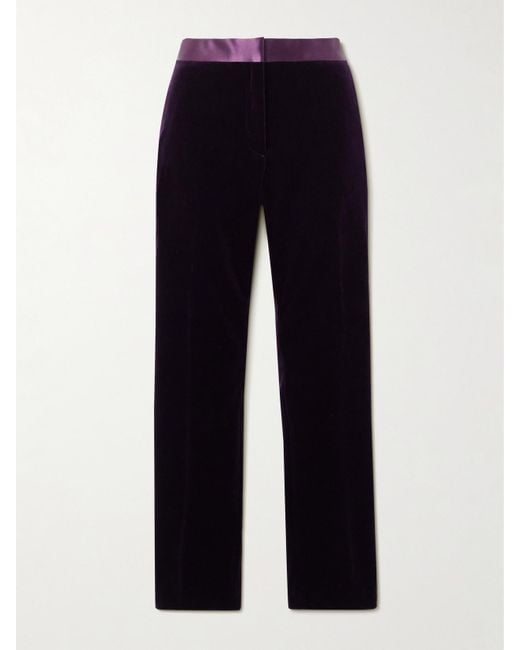 Tom Ford Blue Satin-Trimmed Cotton-Blend Velvet Straight-Leg Pants