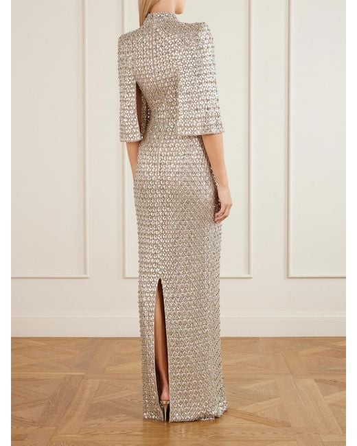 Jenny Packham White Sedona Crystal-Embellished Sequined Tulle Gown