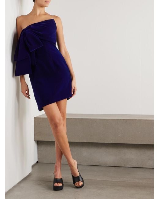 Givenchy Blue Bow-Detailed Asymmetric Velvet Bustier Mini Dress