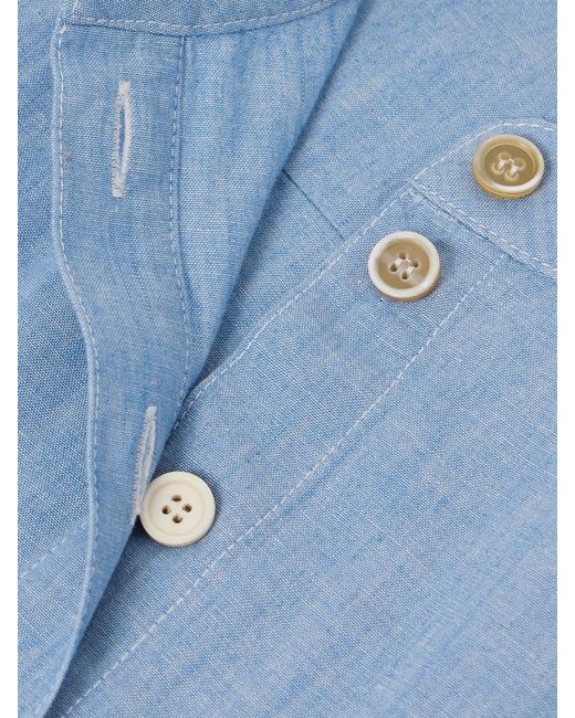 Chloé Blue Belted Crochet-Trimmed Cotton-Chambray Playsuit