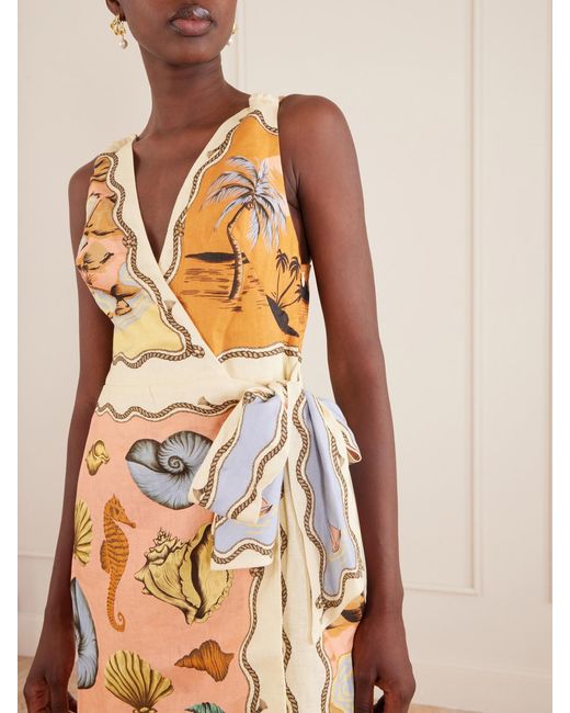 Farm Rio Metallic Rio Souvenir Printed Linen Mini Dress
