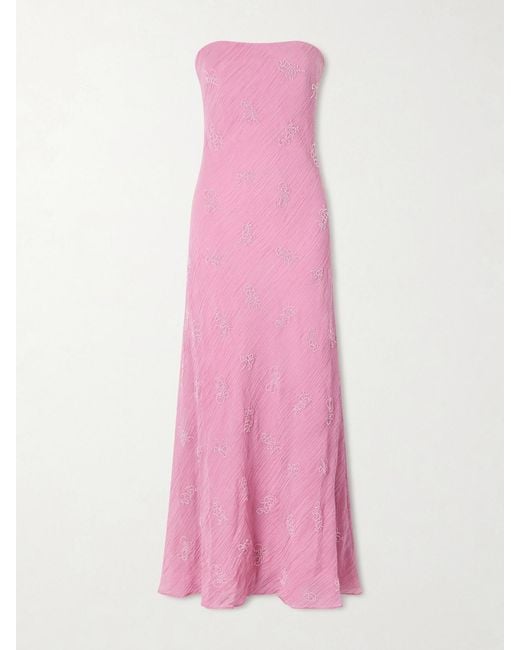 Staud Pink Cassie Strapless Bead-Embellished Crinkled Modal-Blend Organza Maxi Dress