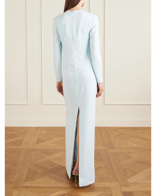 Costarellos Blue Zarie Crystal-Embellished Crepe Gown