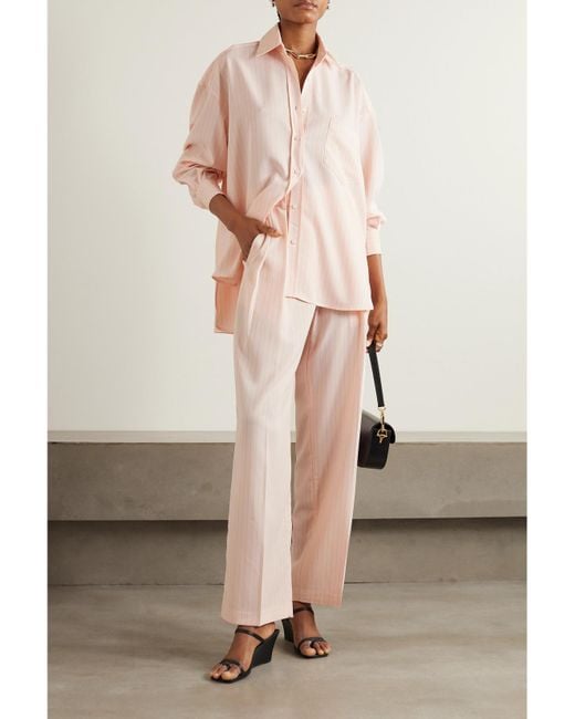 Pantalon Droit En Crêpe De Chine À Fines Rayures Et À Plis Tansy Frankie Shop en coloris Pink