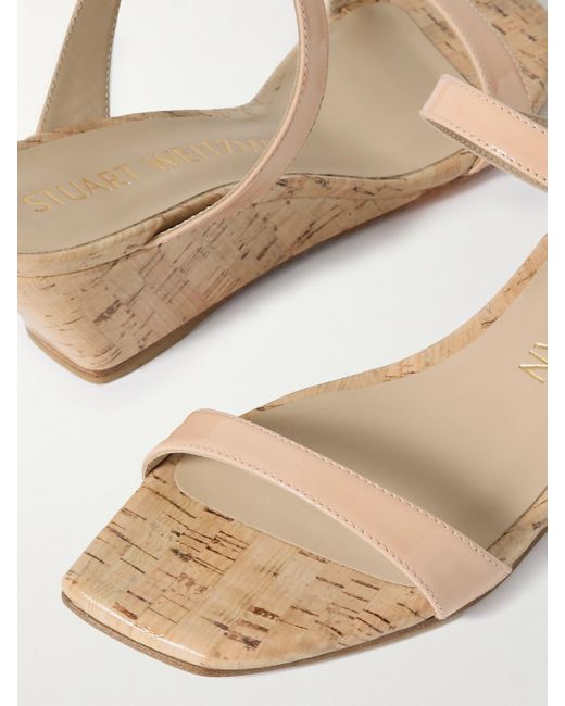 Stuart Weitzman Natural Aleena Patent-Leather Wedge Sandals