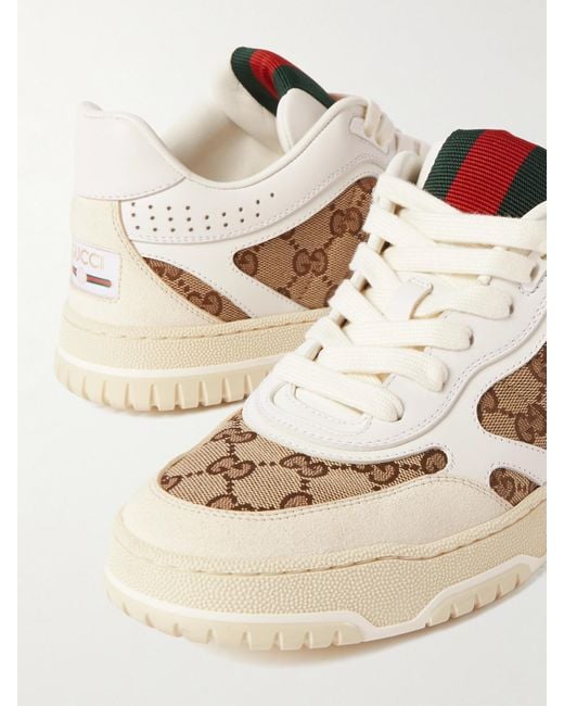 Gucci Natural Re-Web Leather And Canvas-Jacquard Sneakers