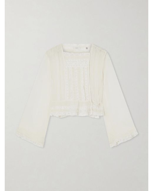 Doen White Lace-Trimmed Silk-Chiffon Shirt