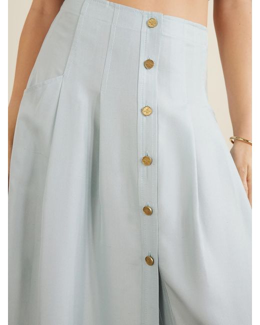 LeKasha White Amou Pleated Silk Maxi Skirt