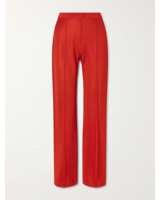 High Sport Red Evie Pleated Knitted Wide-Leg Pants