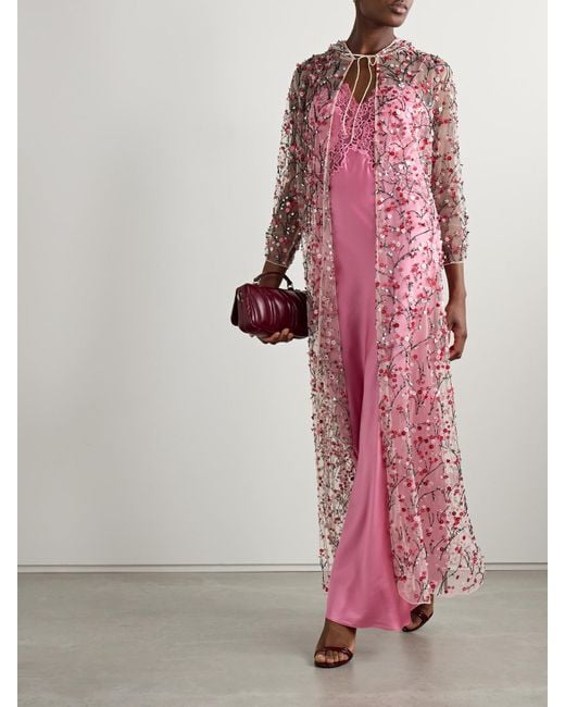 BERNADETTE Pink Christelle Hooded Embellished Tulle Cape