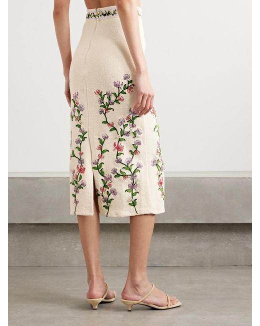 Agua Bendita Natural Chlorella Honeysuckle Appliquéd Embroidered Cotton-Blend Bouclé Midi Skirt