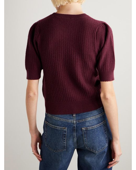 FRAME Red Pointelle-Knit Cashmere Sweater