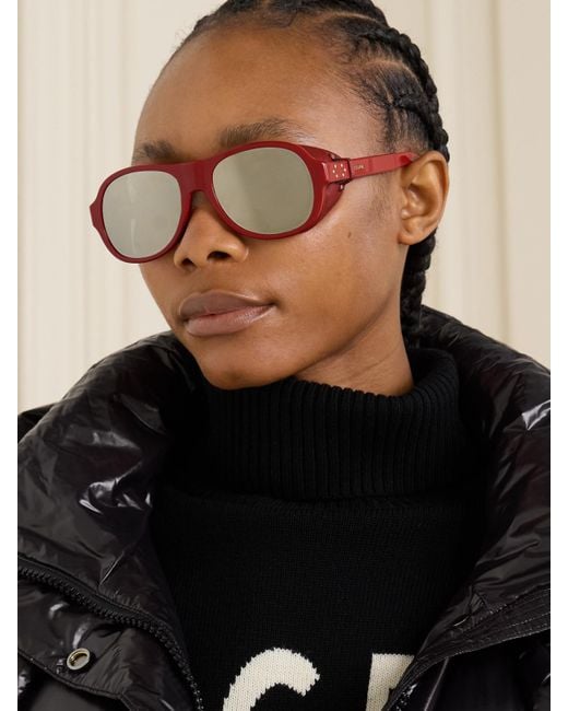 Céline Pink Aviator-Style Acetate And Leather Sunglasses