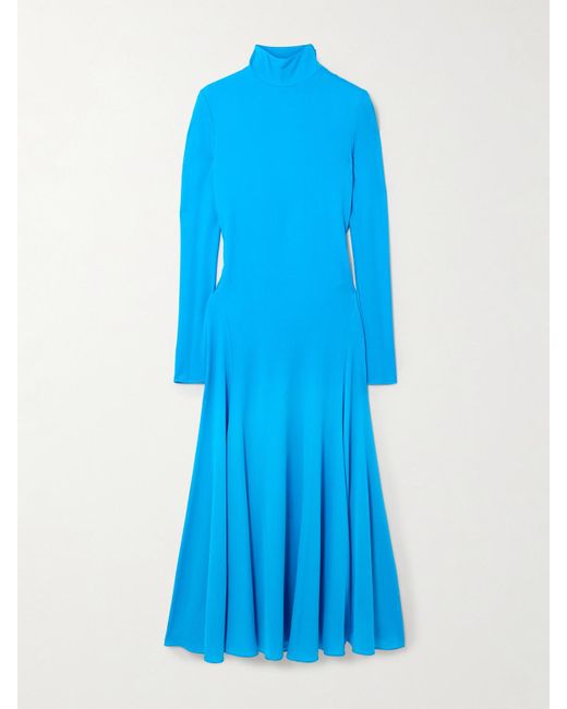 Alaïa Blue Open-Back Jersey Turtleneck Midi Dress