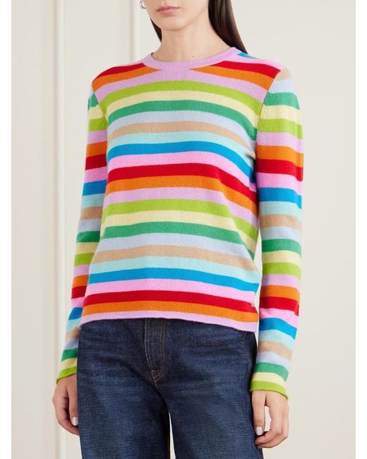 Allude White Striped Cashmere Sweater