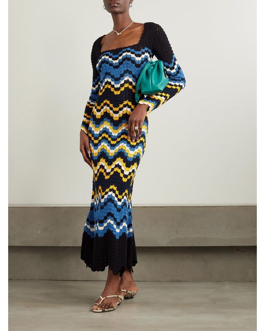 Escvdo Blue Sumac Crocheted Cotton Maxi Dress