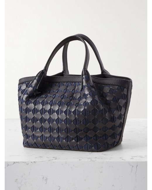 Serapian Blue Schultertasche Aus Geflochtenem Leder Und Veloursleder