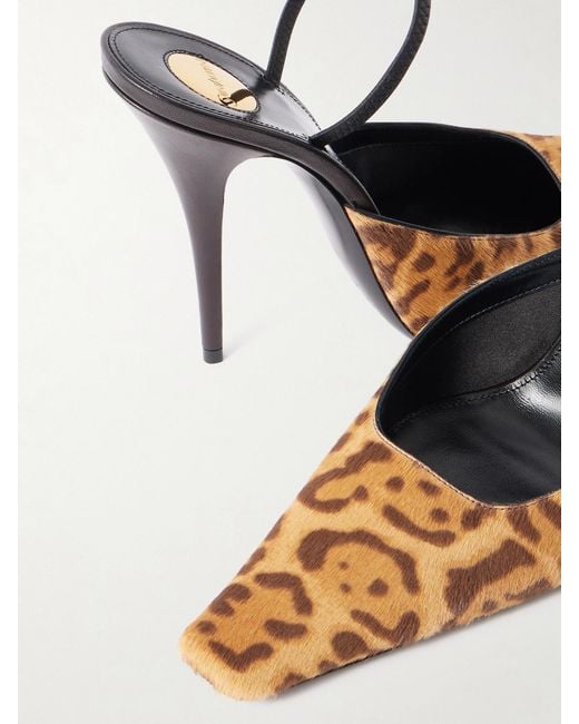 Saint Laurent White Tuileries Leather-Trimmed Leopard-Print Calf Hair Mules