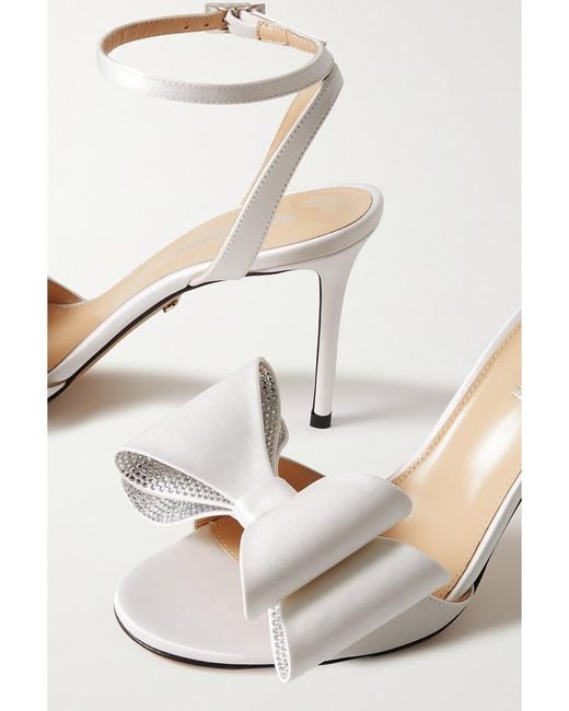 Mach & Mach White Le Cadeau Crystal-Embellished Satin Sandals