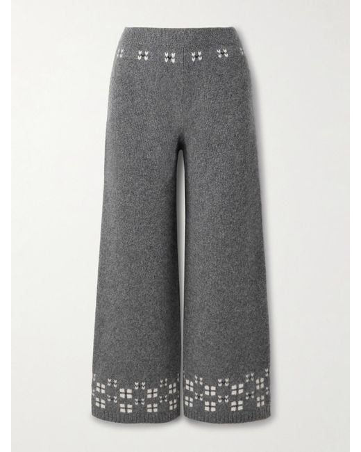 Calle Del Mar Gray Winter Fair Isle Cashmere Wide-Leg Pants