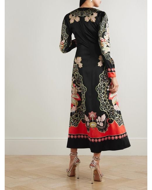 LaDoubleJ Black Icon Clingy Swing Floral-Print Stretch-Satin Maxi Dress