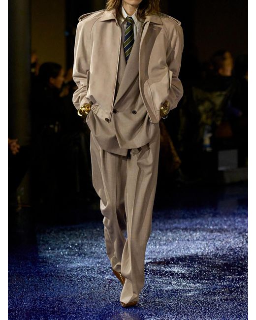 Saint Laurent Natural Double-Breasted Wool Suit Jacket