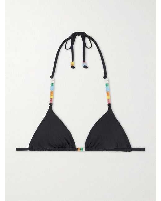 Staud Black Lido Embellished Triangle Bikini Top
