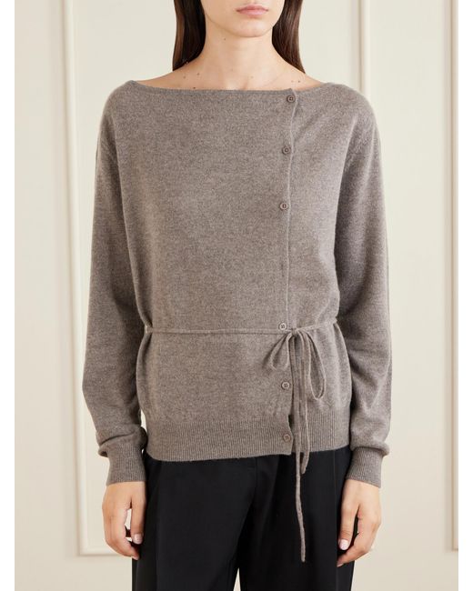 St. Agni Brown Asymmetrical Belted Cashmere Cardigan