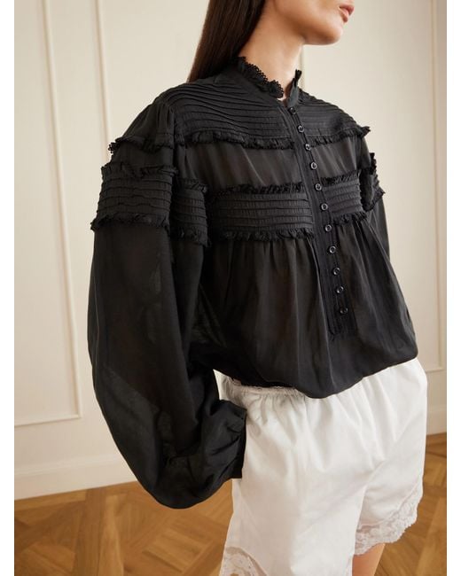 Isabel Marant Black Doane Ruffled Cotton-Blend Voile Blouse