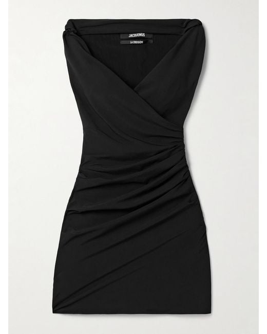 Jacquemus Black Rita Draped Gathered Crepe De Chine Mini Dress