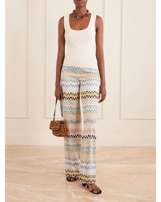 Missoni White Striped Crochet-Knit Wide-Leg Pants
