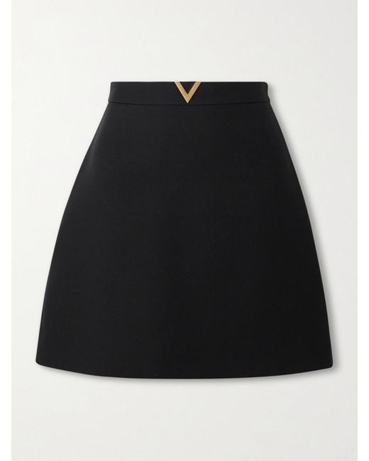 Valentino Garavani Black Embellished Wool And Silk-Blend Crepe Mini Skirt