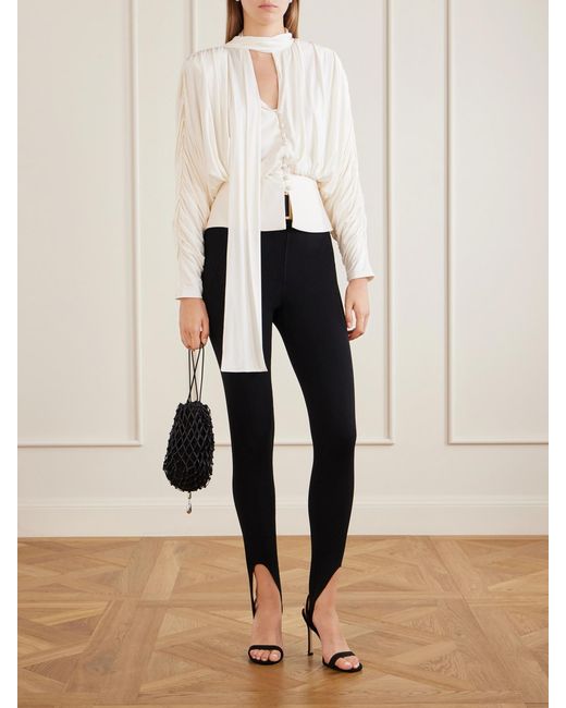Self-Portrait Blue Belted Stretch-Jersey Stirrup Leggings
