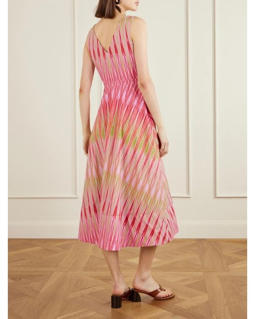 Saloni Pink Zoey Printed Cotton-Poplin Midi Dress