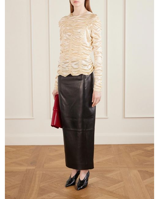 Khaite Natural Rory Ruched Silk Top