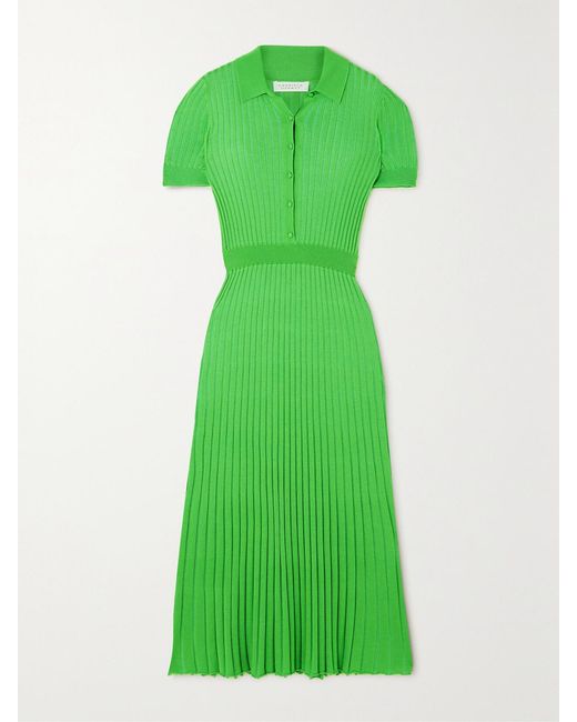 Gabriela Hearst Green Amor Ribbed Cashmere And Silk-Blend Maxi Dress