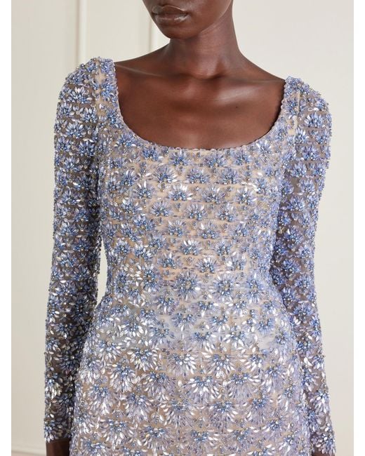 Oscar de la Renta Blue Crystal-Embellished Mini Dress