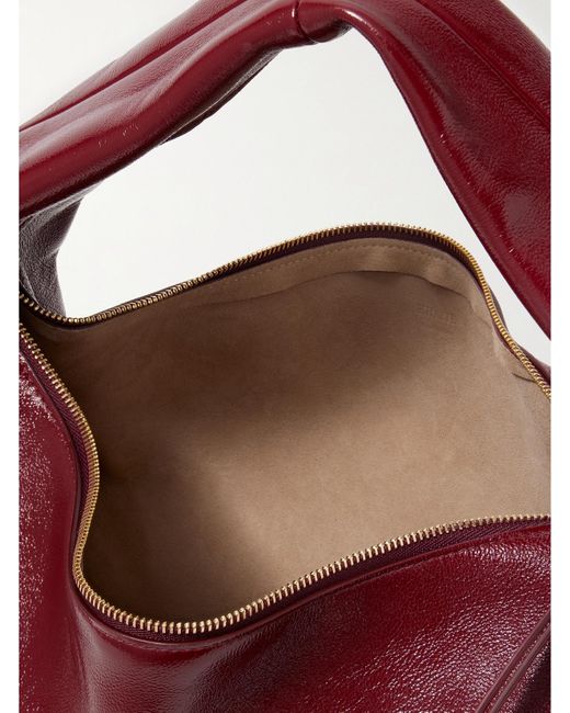 Khaite Red Olivia Medium Crinkled Patent-Leather Tote