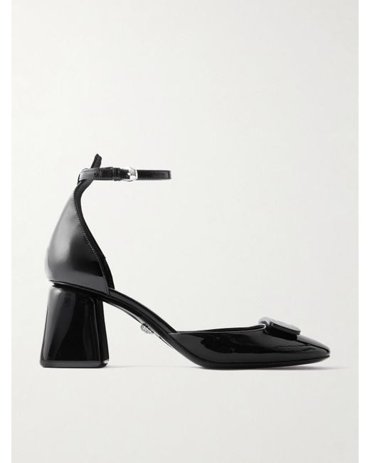 Versace White Barret Embellished Patent-Leather Pumps