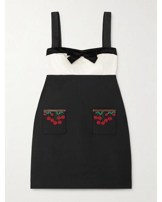 Valentino Garavani Black Embellished Satin-Trimmed Wool And Silk-Blend Crepe Mini Dress