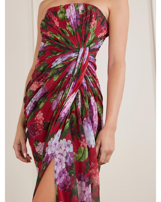 Carolina Herrera Floral-Print Gathered Silk-Chiffon Gown