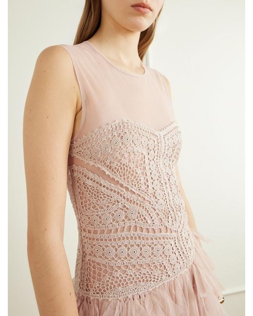 Ulla Johnson Pink Orla Crochet And Tulle Gown