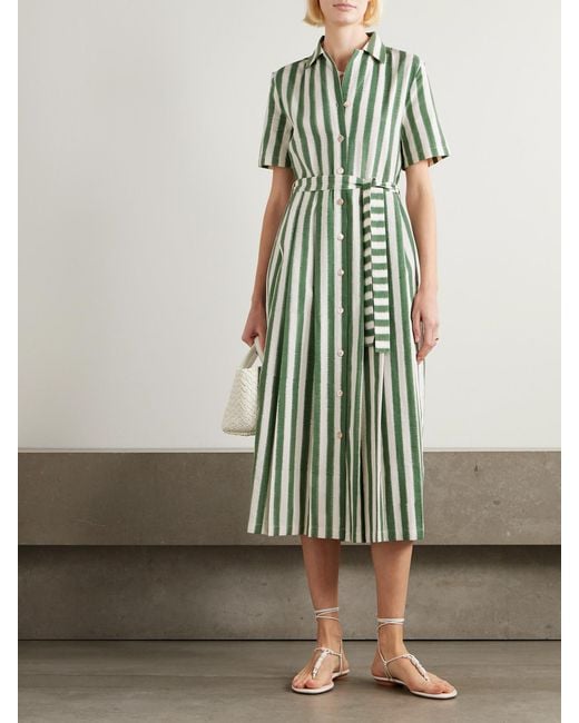 Emporio Sirenuse Blue Claudia Belted Striped Cotton Midi Dress